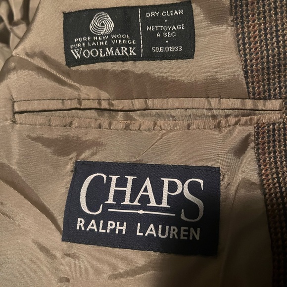 VINTAGE CHAPS/ RALPH LAUREN TAN/ BLACK CHECK MENS SPORT COAT - Picture 6 of 9